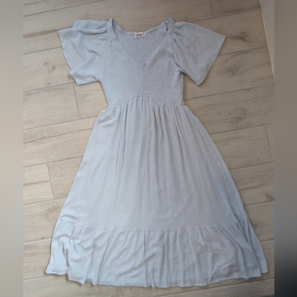 Light Blue Smocked Ruffle Maternity Dress